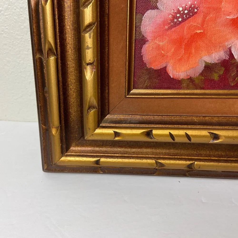 Vintage Original  Painting  Artist Wooden Frame Gold Patina